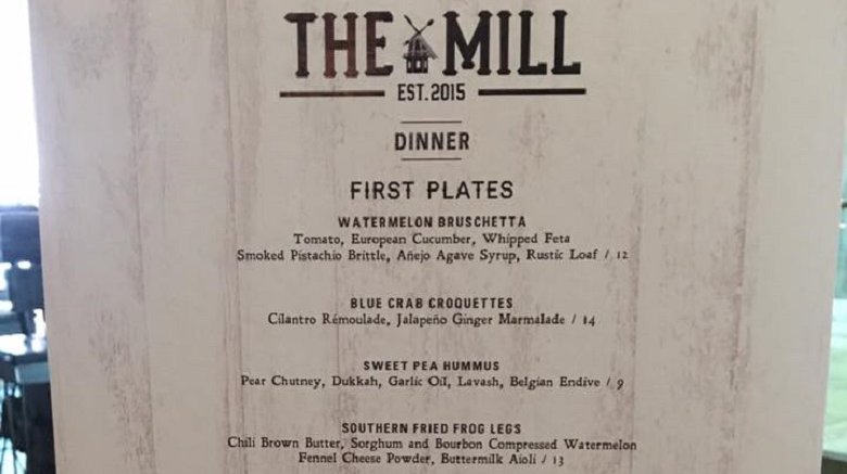 The Mill restaurant menu