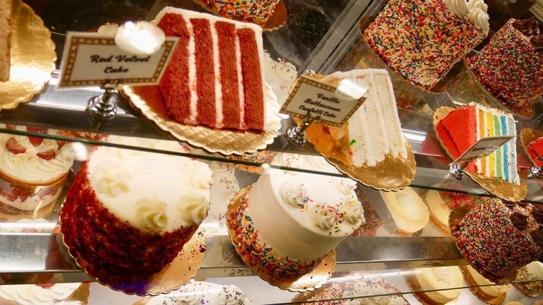 Cake display cases at Carlo's Bake Shop in Hoboken