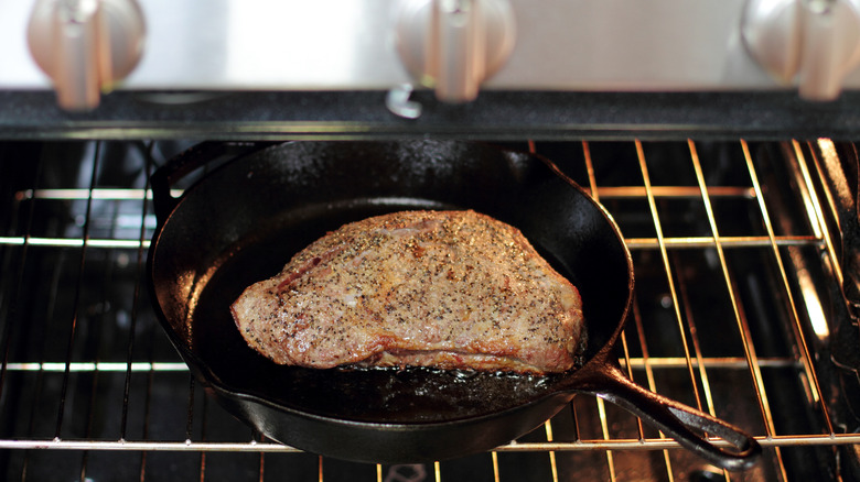 Steak in a cast iron pan