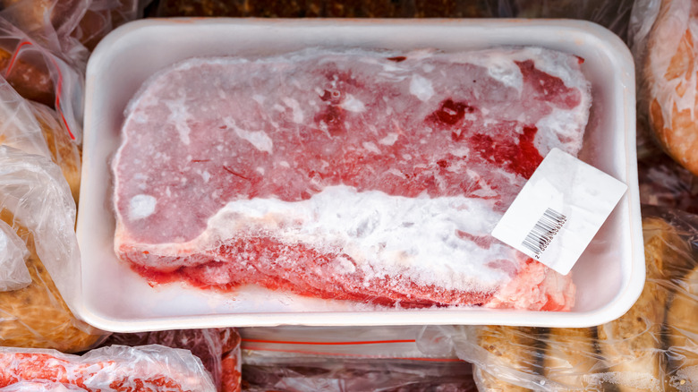 Unmarked steak in freezer