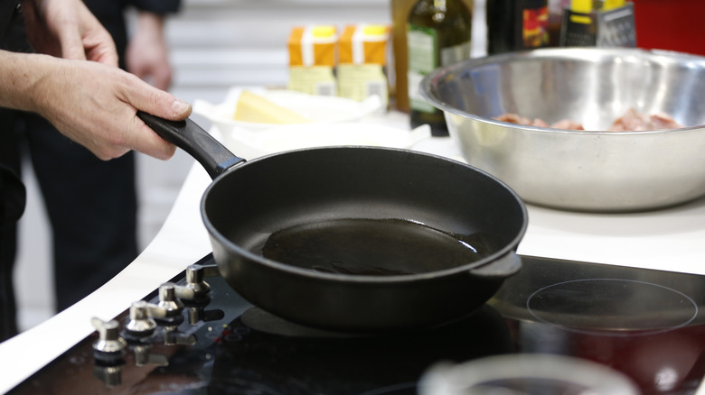 skillet with oil on stove