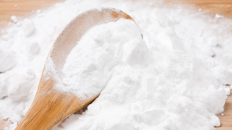 wooden spoon in baking powder