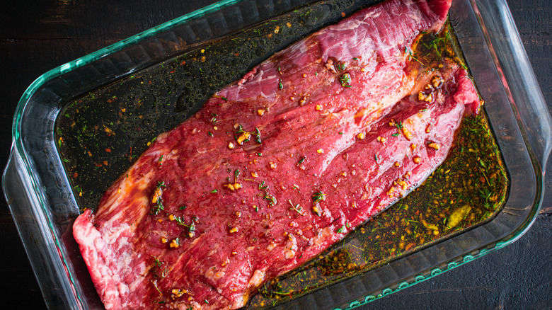 flank steak in a marinade