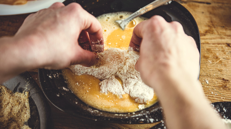 chicken in flour and egg wash