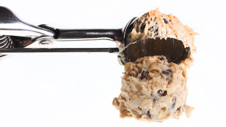 cookie dough in cookie scoop