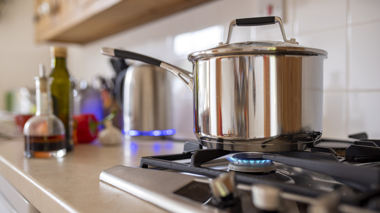 saucepan on a gas burner