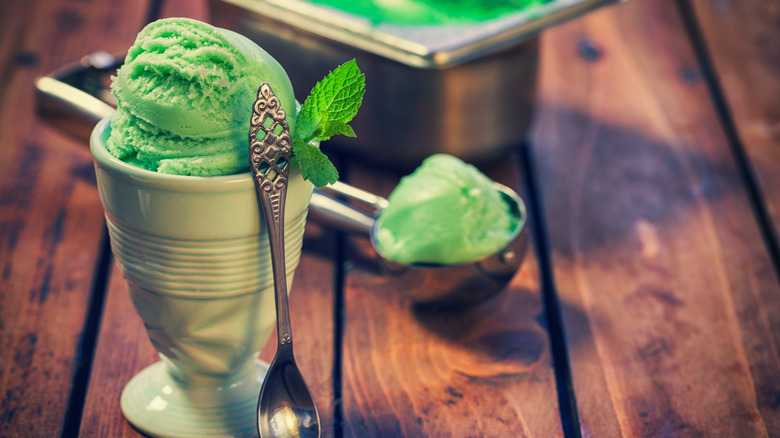 green sherbet scooped in cup