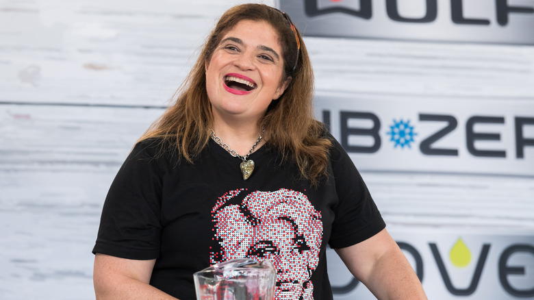 Alex Guarnaschelli in a black t-shirt