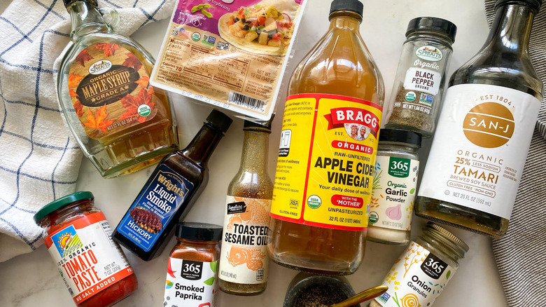 tofu bacon ingredients on counter 