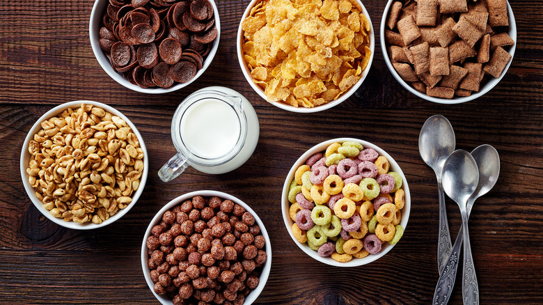 bowls of cereal with milk on side