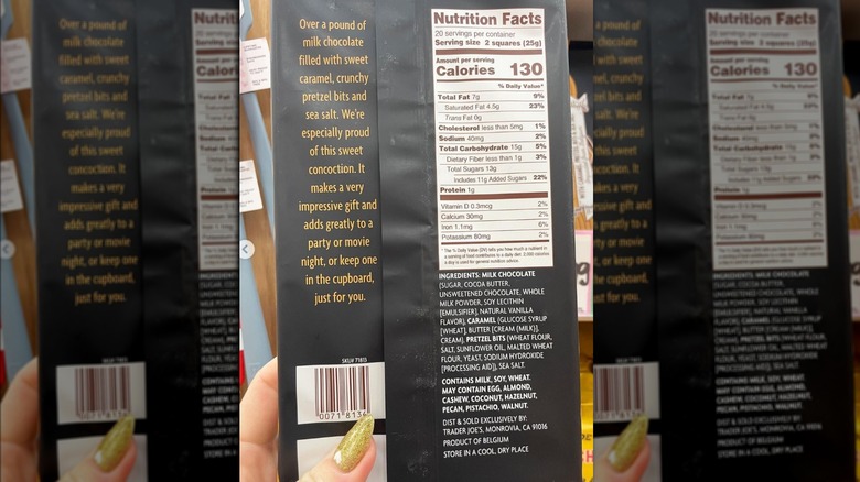 nutrition info on the Trader Joe's 1-pound chocolate bar