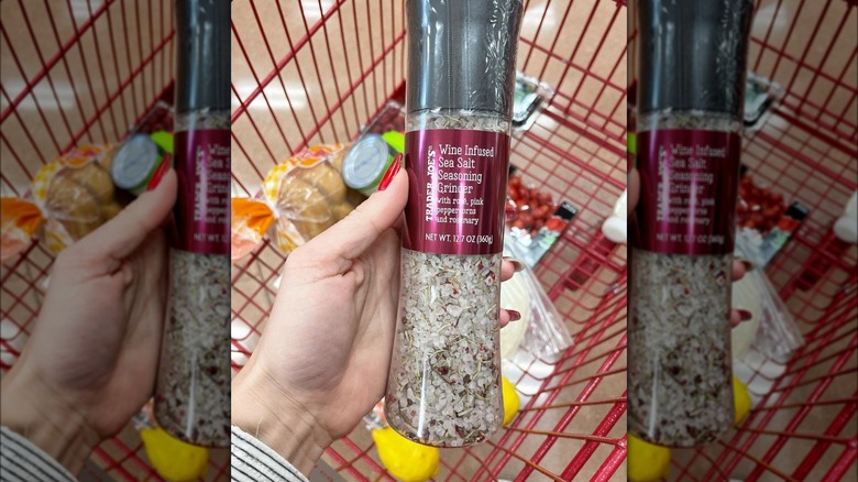 Wine-infused salt against a red shopping cart