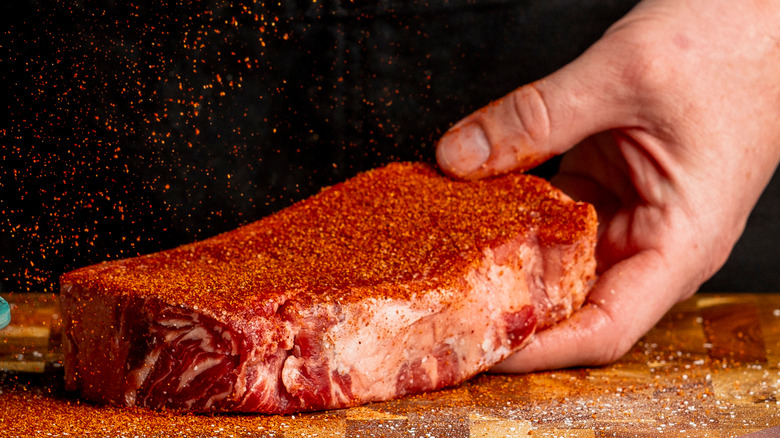 Thick cut of meat with spice rub