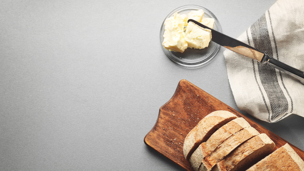 Sliced beer bread on a cutting board