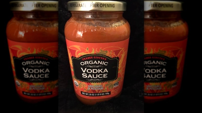 A jar of Trader Giotto's Organic Vodka Sauce