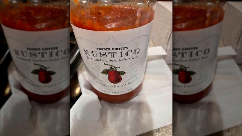 A jar of Trader Joe's Rustico Pomodoro Pasta Sauce