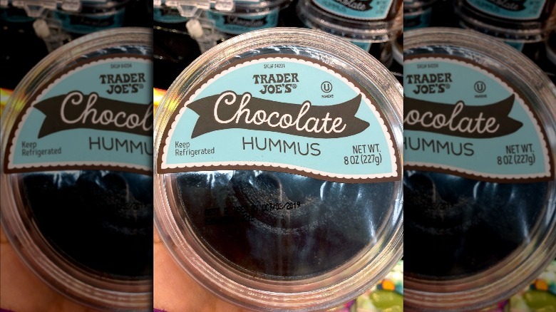 A container of Trader Joe's chocolate hummus