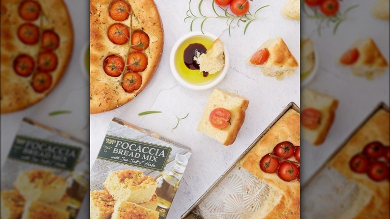 Trader Joe's Focaccia Bread Mix with tomatoes and oil dip