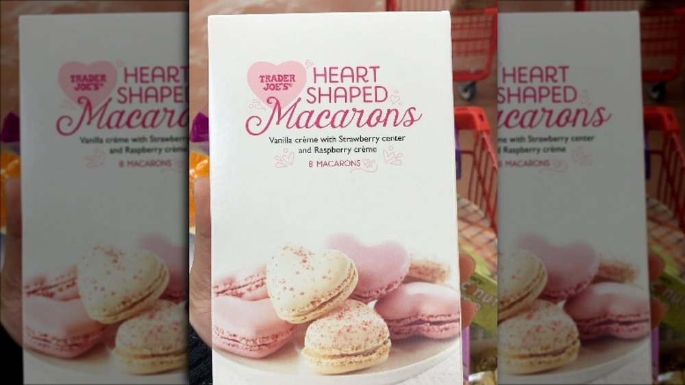 Box of Trader Joe's heart shaped macarons