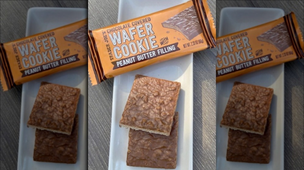 Trader Joe's chocolate covered wafer cookie with peanut butter filling