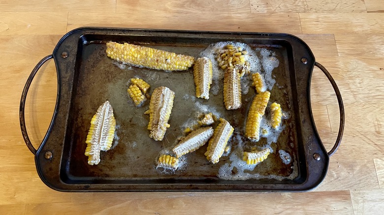 Corn ribs on metal pan