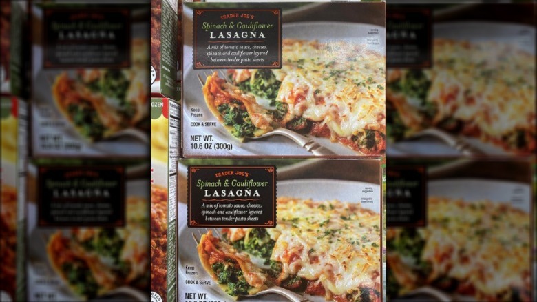 boxes of Trader Joe's spinach and cheese lasagna