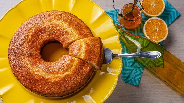 Orange cake on yellow plate