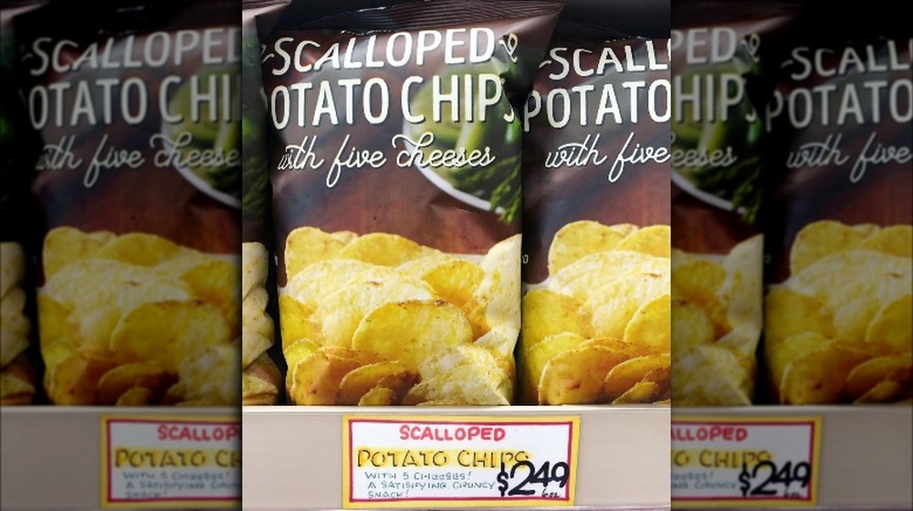 Scalloped potato chips on shelf