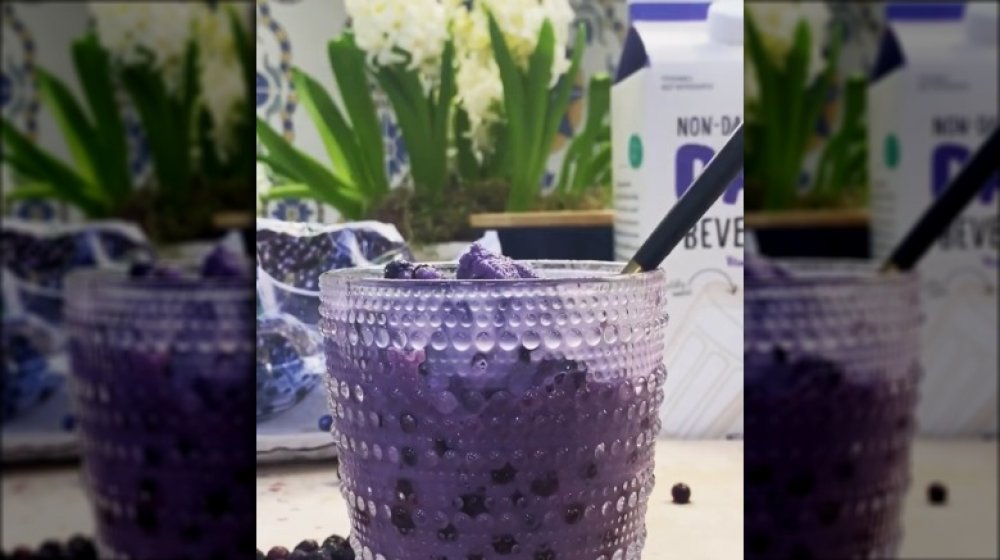 Glass of two-ingredient blueberry ice cream