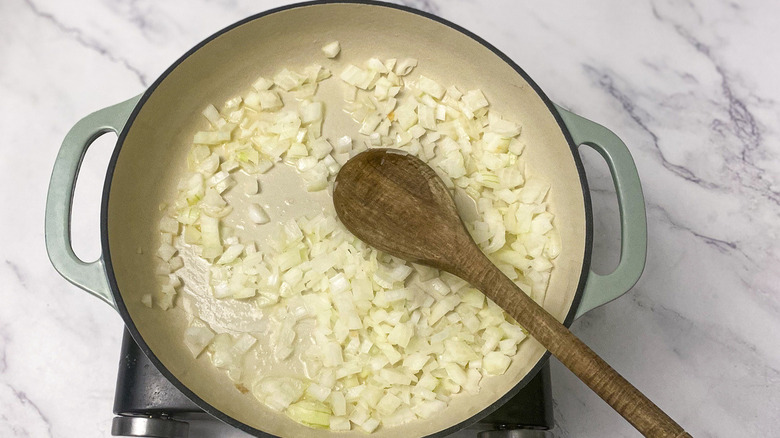 Sautéed onions in pan