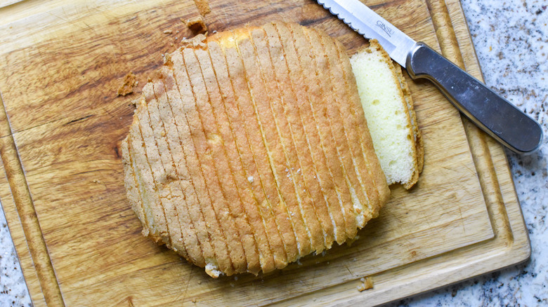 cake slices on cutting board 