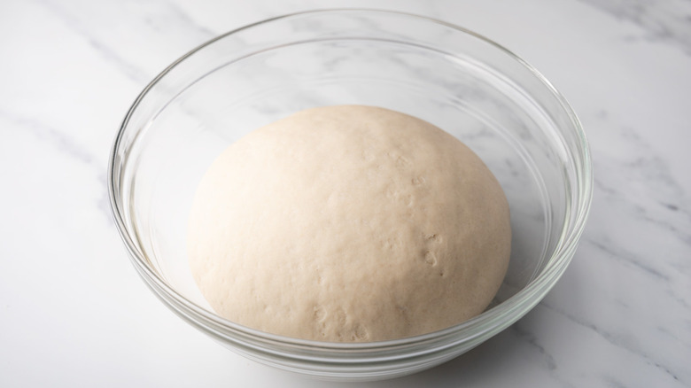 Ball of Traditional German Brotchen dough rising in bowl