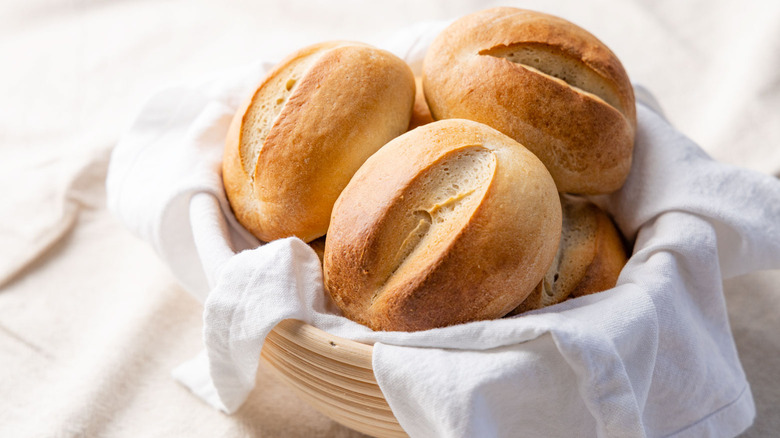 Traditional German Brotchen in basket 