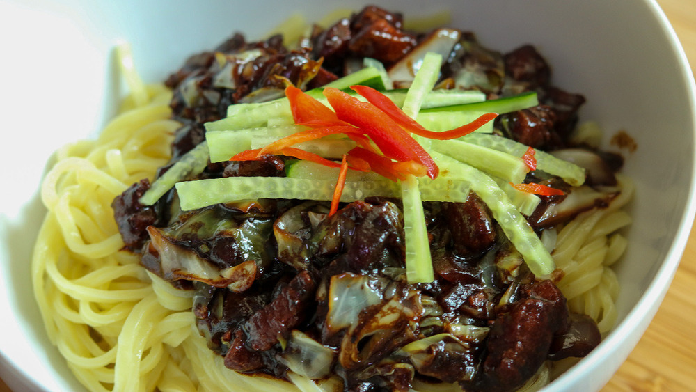 traditional Jajangmyeon in white bowl