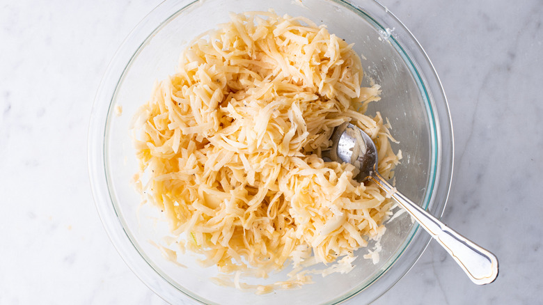 shredded potatoes in bowl