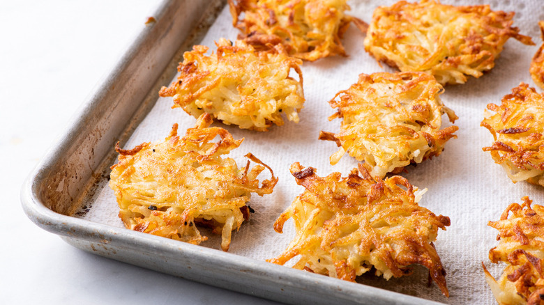 latkes on baking sheet