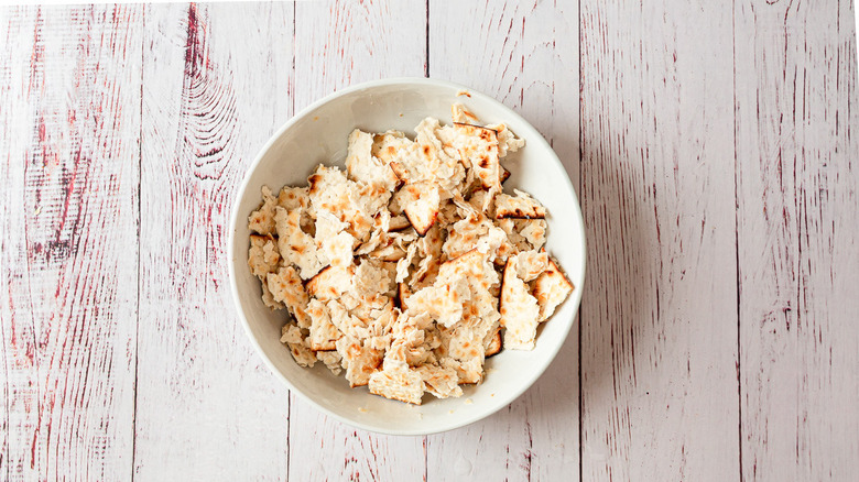 small pieces of matzo in bowl