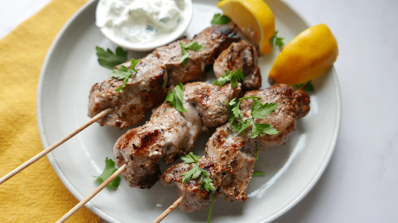 Pork souvlaki with tzatziki