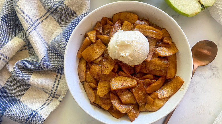 southern fried apples in bowl 