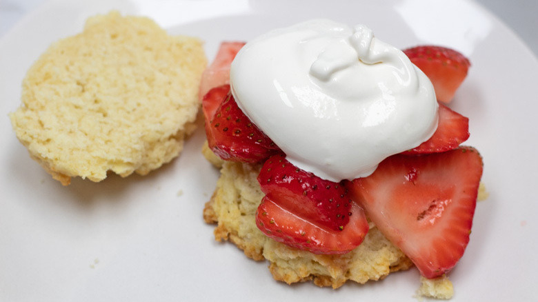 Open strawberry shortcake with Cool Whip