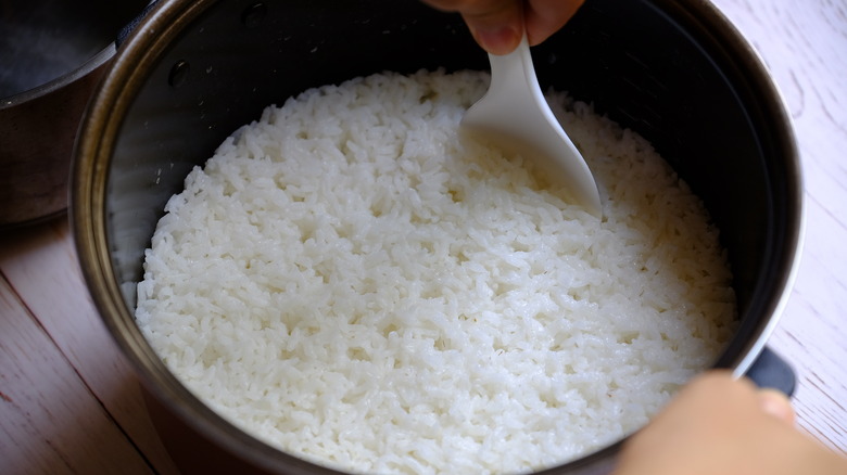 sushi rice in pot 