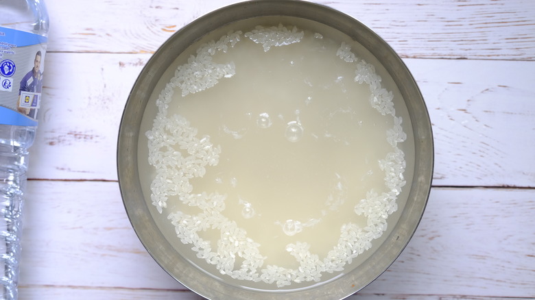 rice in bowl with water