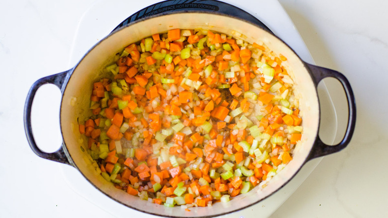 veggies in soup pot