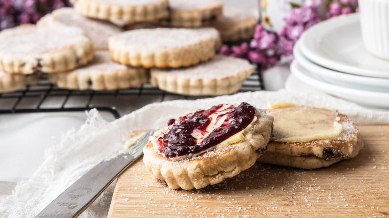 Welsh cake spread with jam