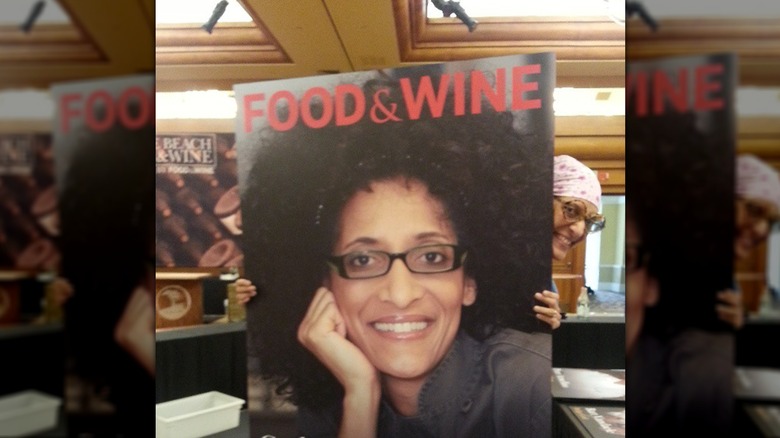 Carla Hall holds Food & Wine portrait