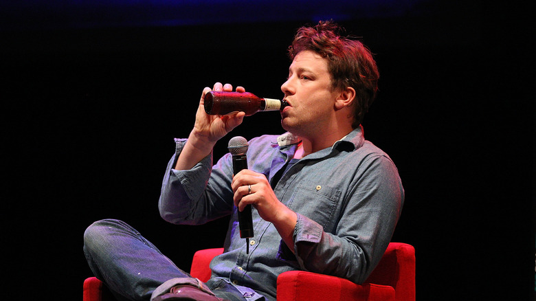 Jamie Oliver drinking beer