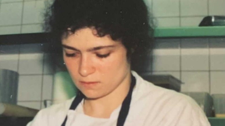 Young Alex Guarnaschelli working in the kitchen