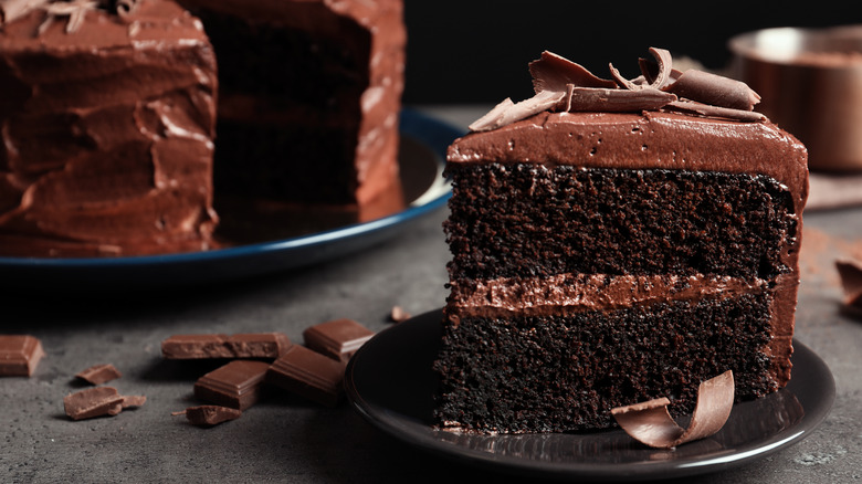 Slice of homemade chocolate cake