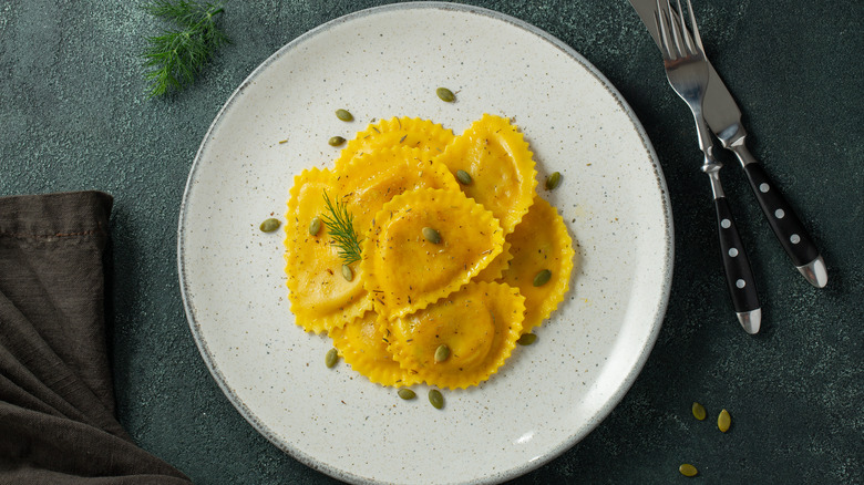 Pumpkin ravioli on a plate