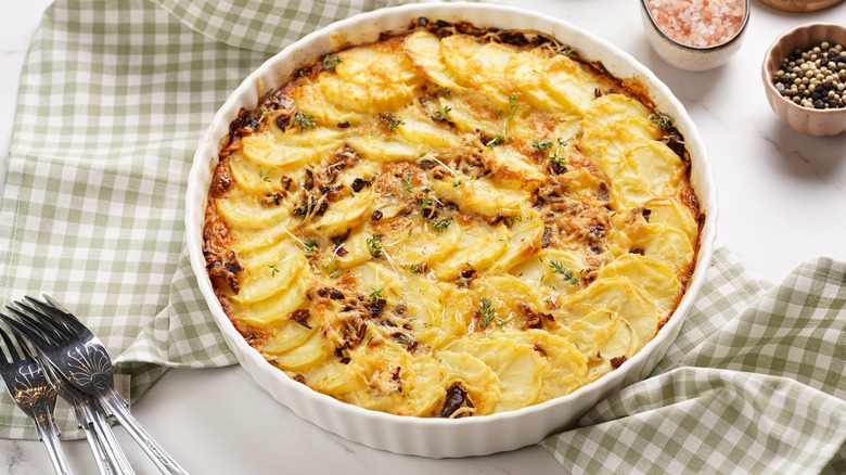 Scalloped potatoes in a dish